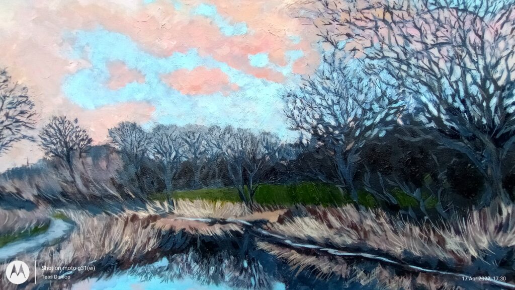 Landscapes by Tess Dunlop - painting from the Union Canal entitled Hand in Hand (detail)