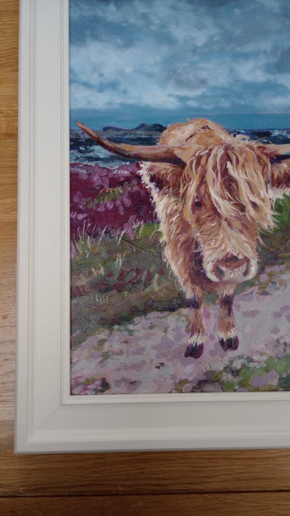 Landscapes by Tess Dunlop - Edinburgh Pentlands brought to life in oils - Hamish the Highland Coo (detail)