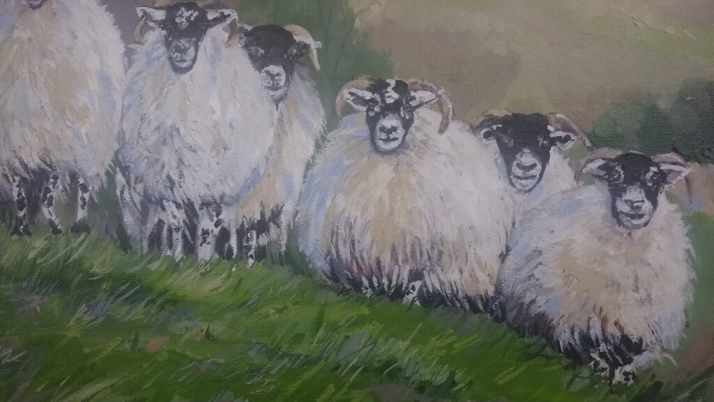 Landscapes by Tess Dunlop - Edinburgh Pentlands brought to life in oils - Sheep Bubble detail