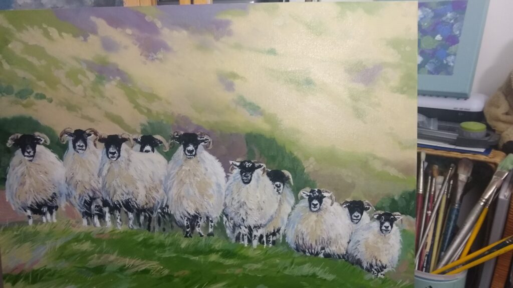 Landscapes by Tess Dunlop - Edinburgh Pentlands brought to life in oils - Sheep Bubble detail
