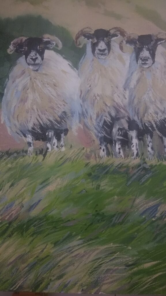 Landscapes by Tess Dunlop - Edinburgh Pentlands brought to life in oils (Sheep Bubble detail)
